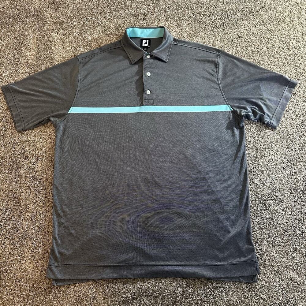 FootJoy FJ Mens XL Gray Golf Polo Shirt Performance Blue Stripe Short Sleeve
